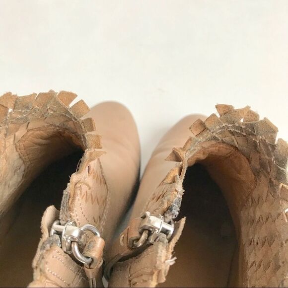 Coach Beige Leather Woven Ankle Boots Size 5 - Picture 5 of 16